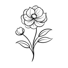  hand drawn flat design simple flower outline isolated on a white background,