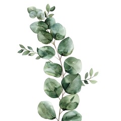 Wall Mural - png eucalyptus watercolor border plant leaf freshness isolated on white background, minimalism, png