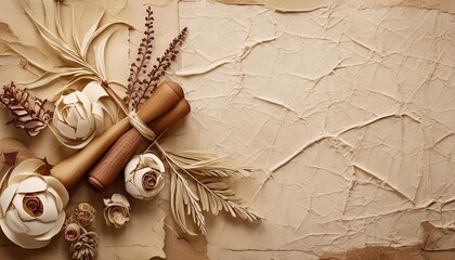 Wall Mural - vintage paper texture background with grunge and rustic elements cream paper aged parchment and brown