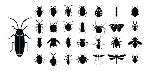 Wall Mural - Insect icons create a range of designs using black silhouettes.