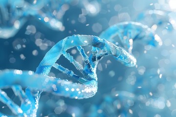 Poster - 3d render of double helix DNA structure, close up, blue background
