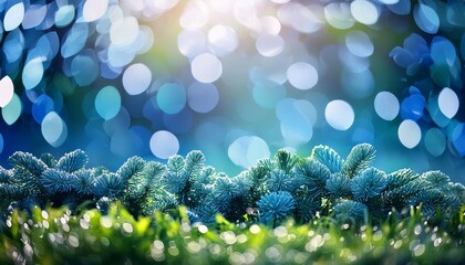 Wall Mural - abstract blue and green bokeh background christmas or spring concept blurred bokeh circles