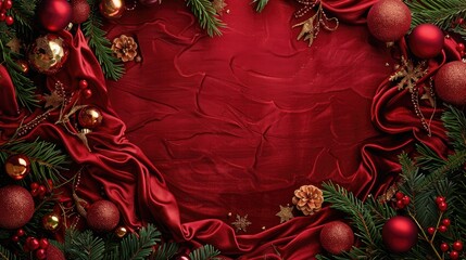 Wall Mural - Luxurious red velvet wallpaper with Christmas theme and empty space