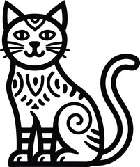  decorative cat line art illustration black and white. pets, shorthair, tail, red, purebred, british, posing, paw,