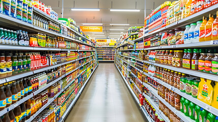 Supermarket heaven, Discover the diverse assortment of products in the long and bright aisle, 
