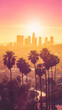 Captivating Sunset Over Los Angeles Skyline with Silhouetted Palm Trees