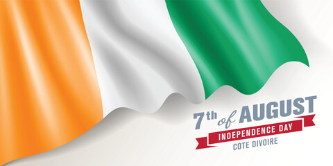 Poster - Cote Divoire independence day vector banner, greeting card. Ivory coast wavy flag in 7th of August national patriotic holiday horizontal design