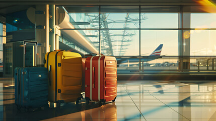 potrait of suitcases in airport. travel concept