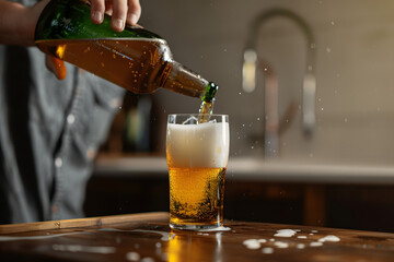 Canvas Print - Pouring Beer into Glass - Refreshing Drink at Home