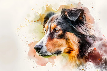 Wall Mural - watercolor portrait of a dog with watercolor stains on a white background