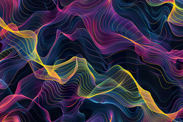 Canvas Print - A colorful, abstract image of a wave with a black background, generative ai image..