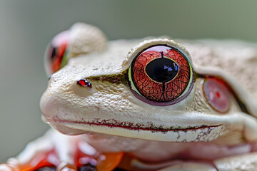 Wall Mural - white frog with red eyes close up