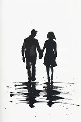 Wall Mural - A black and white sketch of a couple holding hands