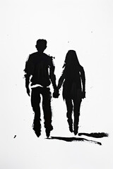 Wall Mural - A black and white sketch of a couple holding hands