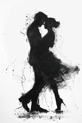 Wall Mural - A black and white sketch of a couple dancing