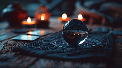 Crystal Ball and Tarot Cards on Mystical Table