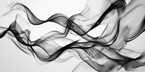 Wall Mural - abstract flowing airy fabric with black tones, ideal for backgrounds, wallpapers, and creative projects, smoke isolated on white