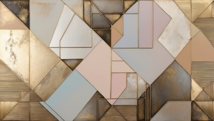 Canvas Print - Geometric shapes and patterns in pastel colors with metallic accents