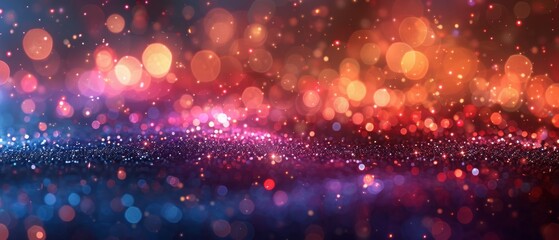 Wall Mural - This is a magical neon background with feint bokeh and tiny particles, explosions and swirls of sparkles and confetti. An abstract dark background.