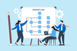 © VZ_Art - Vector illustration of team members designing workflow process with sticky notes on whiteboard efficiency optimization