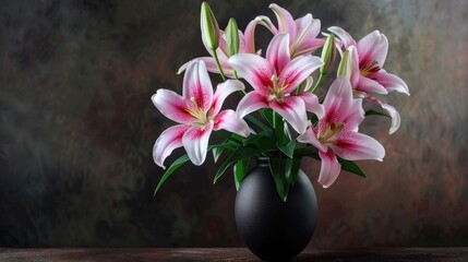 Wall Mural - Lily flower arrangement in dark vase