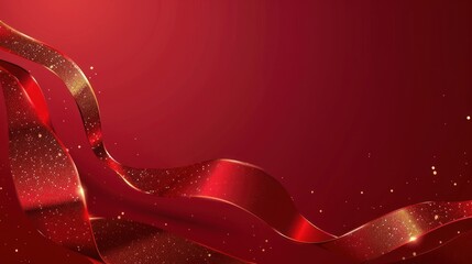 Poster - Red Ribbon with Gold Glitter Background