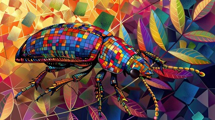 Wall Mural - A colorful bug is walking on a leaf