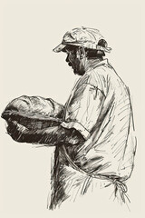 Wall Mural - A black and white sketch of a baker