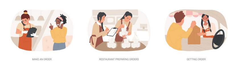 Wall Mural - curbside pickup at a restaurant isolated cartoon vector illustrations se