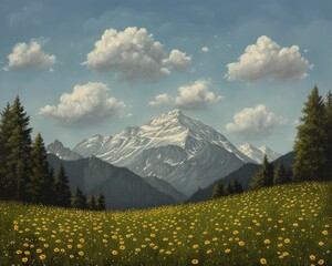 Canvas Print - Alpine meadow scenery, capturing the serene and beautiful landscapes of alpine meadows.