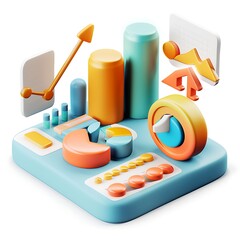 Poster - Playful D Illustration of Colorful Geometric Shapes and Charts