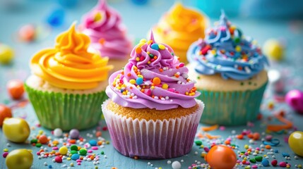 Poster - Colorful cream cupcakes for birthday celebration