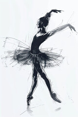 Wall Mural - A black and white sketch of a ballerina dancing