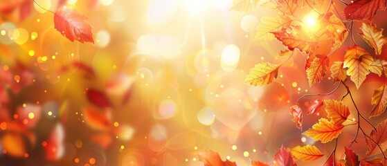 Wall Mural - blurred out fall season abstract nature background with bokeh and bright center spotlight effect