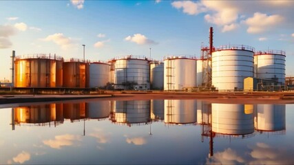 Wall Mural - Industrial Zone with Oil Refinery Plant and Oil Product Storage Tanks. Concept Industrial Photography, Oil Refinery, Storage Tanks, Urban Landscapes