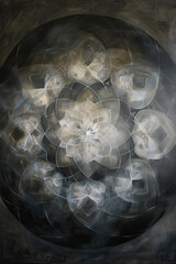 Poster - A black and white painting of a flower with a circle in the middle