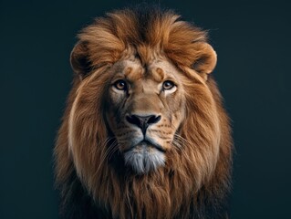 Wall Mural - A lion portrait on dark background