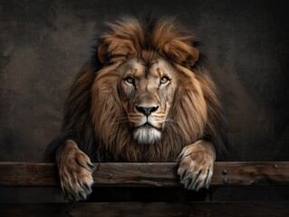 Wall Mural - A lion portrait on dark background