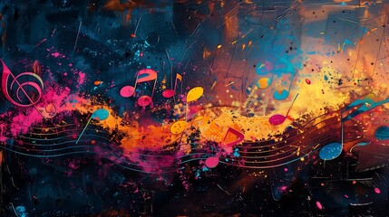 Wall Mural - An abstract background filled with musical notes, colorful