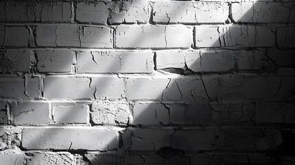 Wall Mural - A black and white photo of a brick wall with a pole in the foreground