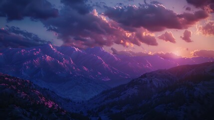 Canvas Print - sunset surrounded by mountains and purple sky