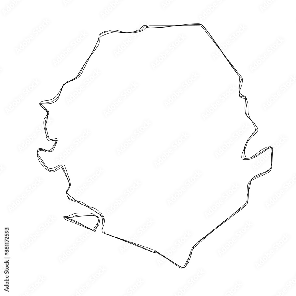 Sierra Leone country simplified map.Thin triple pencil sketch outline ...