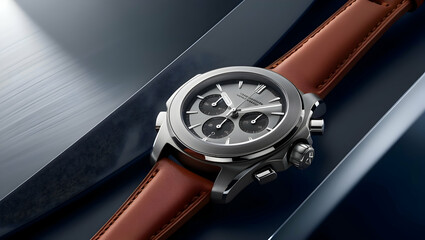 A modern titanium watch with a advanced chronograph movement, featuring a comfortable leather strap.