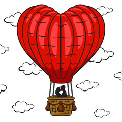 couple in love flies in heart air balloon pop art retro PNG illustration. Comic book style imitation.