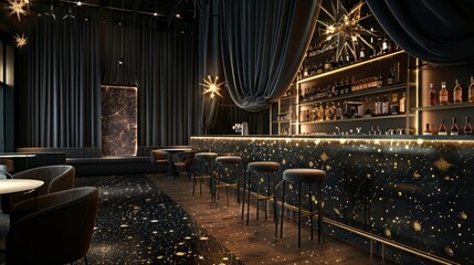 Elegant Bar Interior with Glowing Countertop and Chic Decor