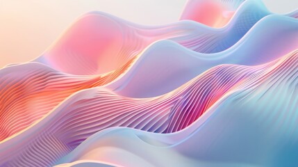 Wall Mural - Abstract pink and lavender waves on a light background. Fluid 3D render concept.