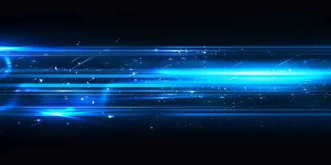 Horizontal blue light trails on black background. Abstract digital illustration for design and print