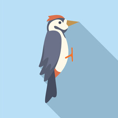 Sticker - Minimalist illustration of a great spotted woodpecker clinging to a tree trunk