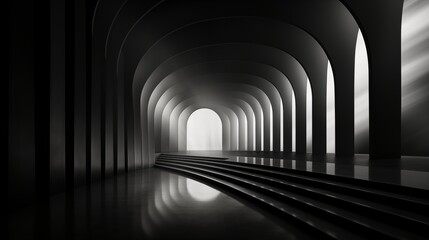 Wall Mural - Monochrome Elegance: A Study in Light, Shadow, and Curved Arches