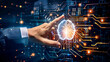 © Decord - Businessman hand touching digital brain for artificial intelligence illustration